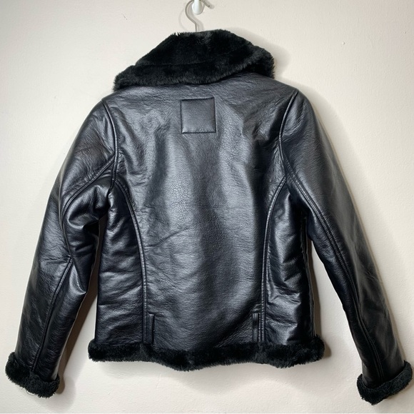 Abercrombie & Fitch Black Leather faux fur bomber jacket - Picture 13 of 14